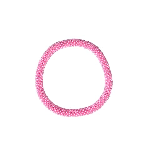 Wigspedia Crochet Glass Seed Bead Nepal Boho Bracelet - Single Piece Solid - color: Light Pink