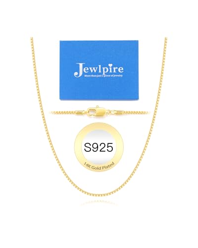 Jewlpire 1.1mm 1.3mm Box Chain 925 Sterling Silver Chain Necklace for Women, 14K Gold Plated Chain for Women Sturdy & Shiny Women's Chain Necklaces 14 16 18 20 22 24 26 Inch - color: 1.3mm Gold-Plated, size: 26 Inch