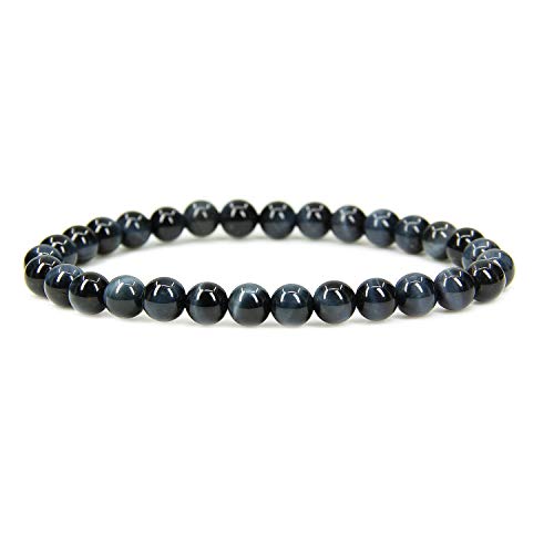 Angelstones Handmade Natural Healing Gemstone 6mm Round Beads Stretch Crystal Bracelet 7 Inch Unisex - color: Blue Tiger Eye