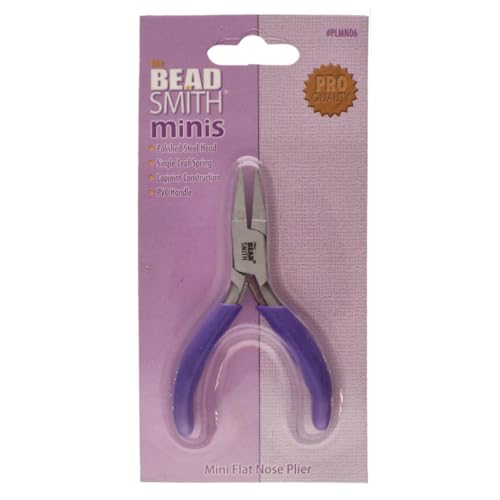 The Beadsmith Mini Series Flat Nose Plier – Grip, Hold, Flatten & Straighten Wire & Metal – 3-Inches, Purple Comfort Grip Handle, Single Leaf Spring, Polished Steel Head – Tools for Jewelry Making - style: Flat Nose