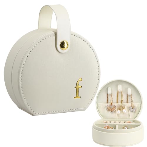 COLLECTIVE HOME - Travel Jewelry Case, Elegant Half-Moon Design with Gold Monogram, Detachable Handle, Personalized Accessory Organizer, Gift for Fashion-Forward Women and Teens (f) - color: f
