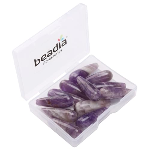 BEADIA Natural Amethyst Teardrop Stone Beads 10x30mm 12pcs Dangle Earring Charm for DIY Jewelry Making - color: Amethyst
