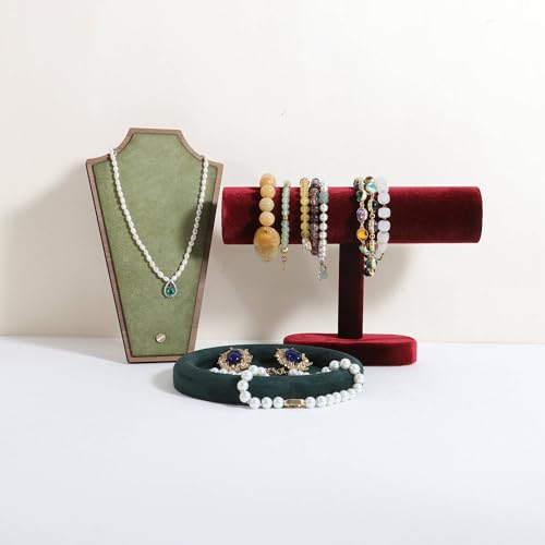 Bracelet T Bar Display for Selling, Wahtch Stand Jewelry Display, Velvet Bangle Holder Organizer【Red】 - color: Red