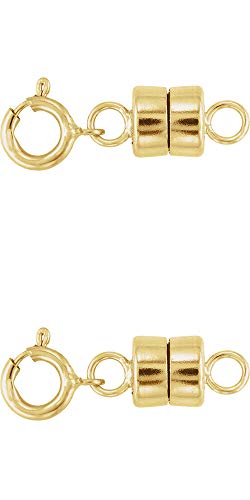 Magnetic Jewelry Clasps Real Precious Metal for Necklaces, Bracelets, Anklets with Spring Ring. Yellow Gold, White Gold, Yellow Gold Filled or Sterling Silver (14 K Solid Yellow Gold - 2 Each)