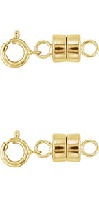 Magnetic Jewelry Clasps Real Precious Metal for Necklaces, Bracelets, Anklets with Spring Ring. Yellow Gold, White Gold, Yellow Gold Filled or Sterling Silver (14 K Solid Yellow Gold - 2 Each)