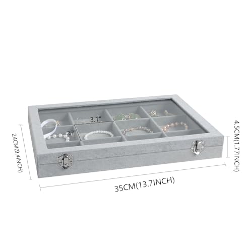 Wudygirl 12 Grid Jewelry Organizer Velvet Jewelry Tray with Clear Lid Jewelry Box Bracelet Holder Display Case Storage Bracelets Rings Earrings Organizer (12 Grid) - style: 12 Grid Tray