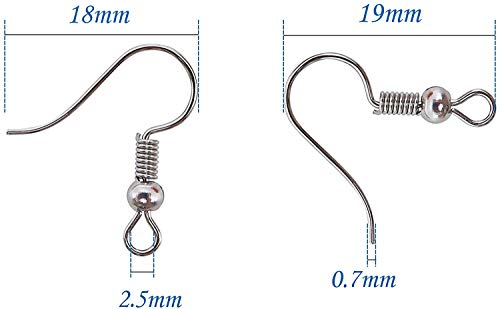 TOAOB 100pcs Earring Hooks Hypo Allergenic French Ear Wires with Ball and Coil 18mm Nickel Tone Fish Hook Earrings Making Supplies Jewelry Findings - color: Silver gray