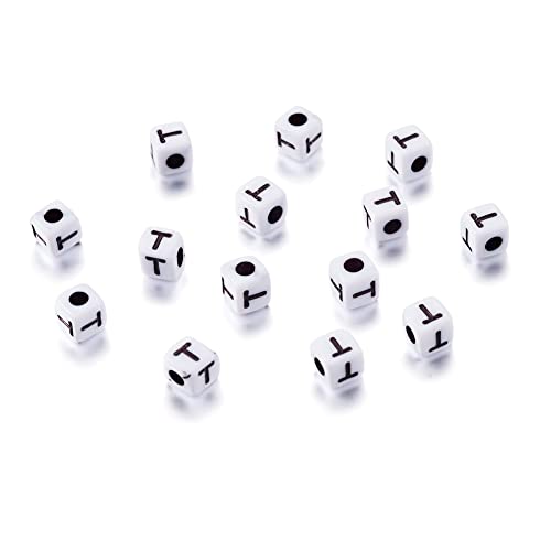 240pcs Opaque Acrylic Letter T Cube Beads White Plastic Alphabet Loose Spacer Square Beads 4-5mm for DIY Name Bracelet Necklace Jewelry Crafts Making Hole: 1.8mm - color: Letter T#White and Black