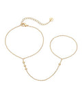 PAVOI 14K Gold Plated Hand Chains for Women - Adjustable Hand Chain Bracelet and Ring - Trendy Gold Handchain Bracelet Stack Summer Jewelry - Beads, Pearl, and Cubic Zirconia Body Jewelry - style: Beads