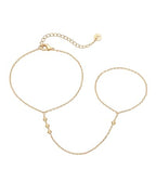 PAVOI 14K Gold Plated Hand Chains for Women - Adjustable Hand Chain Bracelet and Ring - Trendy Gold Handchain Bracelet Stack Summer Jewelry - Beads, Pearl, and Cubic Zirconia Body Jewelry - style: Beads