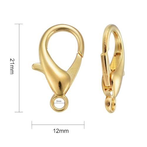 HDSupplies 50 Pieces - Lobster Clasps - Gold Tone - 21x12mm w/ 2mm Hole - color: Gold Tone, size: 21x12mm