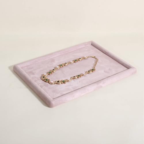 Rectangle Jewelry storage organizer plate, Velvet Jewerly display tray, Empty showcase tray for Necklace Bracelet Ring Earring【Pink-Medium, 11.8 x 8.7 in 】 - color: Pink, size: 11.8 x 8.7 in