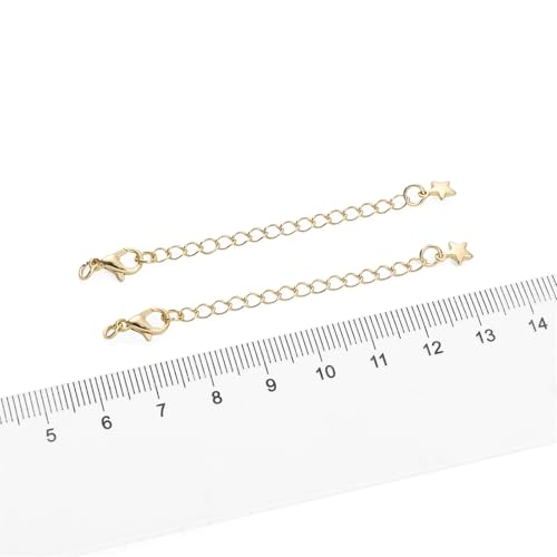 BEADIA 14K Gold Plated Extender Chains 75mm 20pcs 3D Star Extension Tail Chains for Jewelry Making Findings - color: 3D Star