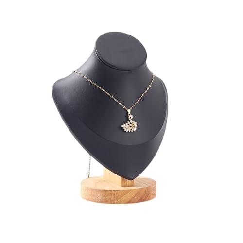 TANG SONG 6.7" Wooden Bottom Leather Soft Mat Portrait Necklace Display Stand Necklace Organizer Holder (Black) - color: Black, size: Small