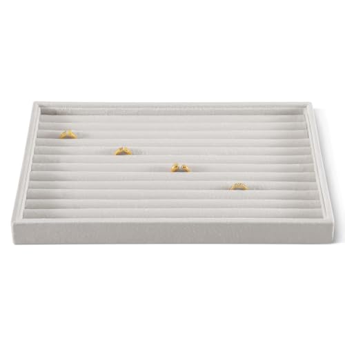 Velvet Ring Display Tray, Stackable Muilt Slot Rings Ear Stud Storage Tray, Drawer Insert Jewelry Accessories Organizers Plate (White) - color: White, size: Multi-Slot Ring Tray