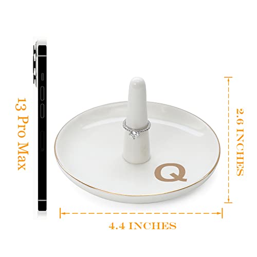 HOME SMILE Initials Ring Holder Jewery Tray with personalized Q-Monogrammed Engagement Gifts for Friends,Birthday Mother's Day Christmas Gifts for Women,Ceramic White - style: Q