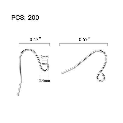 200 Pack Silver Earring Hooks Ear Wires for DIY Jewelry Findings Supplies Fishhook Connector Charm Hooks - color: White Gold