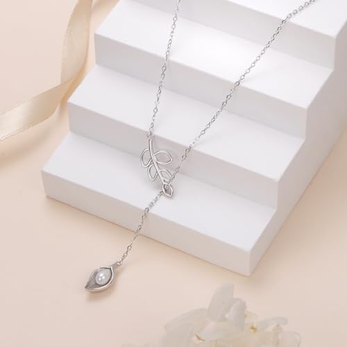Long Necklace Sterling Silver Larait Bar Y Lariat Long Chain Drop Adjustable Necklace Gift for Her, 30" - style: Long Calla Lily Necklace