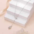 Long Necklace Sterling Silver Larait Bar Y Lariat Long Chain Drop Adjustable Necklace Gift for Her, 30" - style: Long Calla Lily Necklace