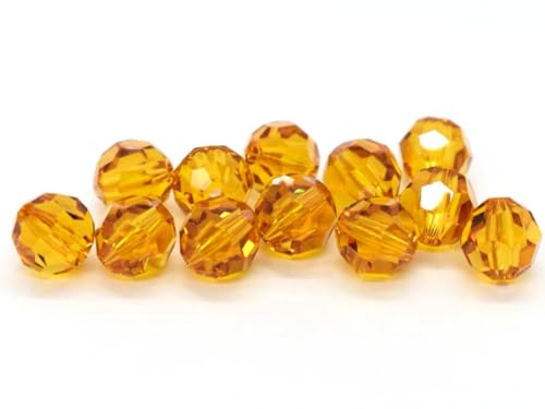 100pcs Adabele Austrian 4mm (0.16 Inch) Small Faceted Loose Round Crystal Beads Amber Yellow Compatible with 5000 Swarovski Crystals Preciosa SS2R-407 - color: Amber Topaz/Yellow, size: 4mm Small (100pcs)