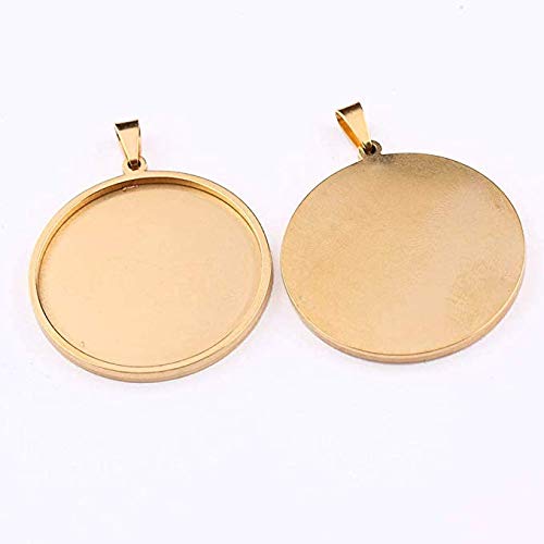 10pcs stainess steel cabochon base setting 20mm round cameo pendant trays diy jewelry blank bezel for necklace making (20mm gold) - size: 20mm gold