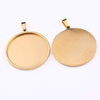 10pcs stainess steel cabochon base setting 20mm round cameo pendant trays diy jewelry blank bezel for necklace making (20mm gold) - size: 20mm gold
