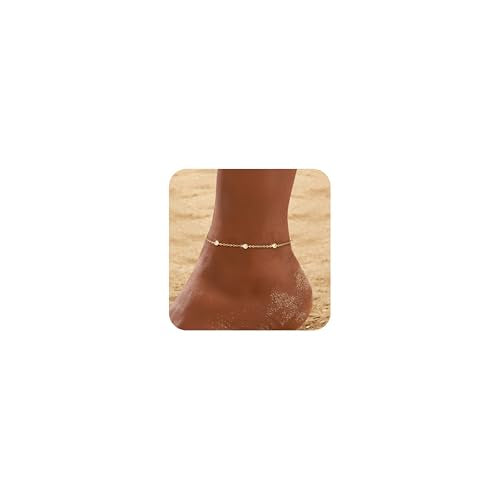 RLMOON Gold Silver Anklets for Women CZ Ankle Bracelet 14K Gold Plated Waterproof Layered Stackable Tennis Dot Chain Anklet Trendy Summer Beach Foot Jewelry - color: D:CZ Station Anklet Gold