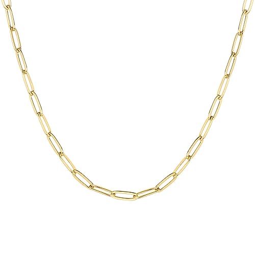 PAVOI 14K Gold Plated Curb Paperclip Box Sphere Bead Snake Herringbone and Figaro Chain Adjustable Necklace - style: Paperclip-L