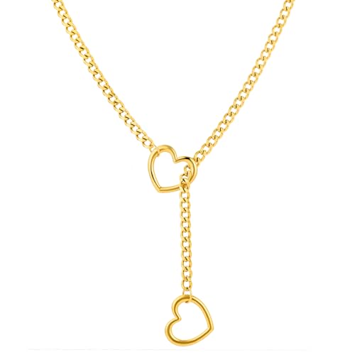 sroyte Heart Slip Chain Necklaces for Women,Stainless Steel O-Ring Adjustable Lariat Y-Necklace,Punk Gothic Cuban Collar Choker Necklace for women - color: Gold Heart, size: 25"
