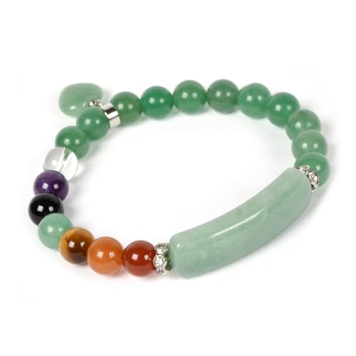 Justinstones Gem Semi Precious Gemstone Love Heart Charm Stretch Beaded Bracelet Unisex - color: Green Aventurine(Chakra)
