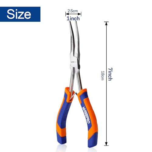 Mini Long Reach Needle Nose Pliers, 7 Inches Straight/Bent Small Long Nose Pliers with Comfort Handle for Wire Wrapping, Electronic Repair, Jewelry Making - color: Bent Long Needle Nose Pliers - Blue