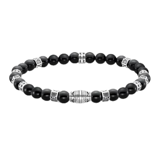LeCalla Handmade Sterling Silver Mens Bracelets | Solid Italian 925 Chain Bracelets | Classic Designs Chain Bracelets for Men | Men's Silver Bracelet Gift for Dad, Boyfriend, Son - style: Stretchable Black Onyx Bead
