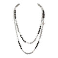 Bead Strand Versatile 60" Long Wrap Necklace - Handmade Knotted Multi Layer Sparkly Crystal, Semi Precious Natural Stone, Lava, Glass Faux Pearl - color: Natural Lava Stone Mix - Grey