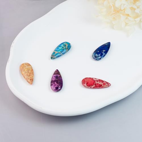 5 Pieces Natural Teardrop Imperial Jasper Pendant,Gemstone Charms for DIY Jewelry Making Necklaces, Bracelets, Earrings - color: Teardrop Imperial Jasper Pendant-c