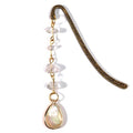 Vintage Metal Pendant Bookmark with Opal Drop Shell&Clear White Quartz Crystal StonesBead Chain–Elegant Natural Stone Protein Bookmarks for Women,Men,Book Lovers and Girls(Bronze) - style: Bronze