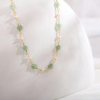 14K Gold Plated Natural Jade & Pearls Necklaces for Women, Natural Freshwater Pearls Jade Pendant Lucky Green Jewelry Chain for Women Lover (14K Gold Plated)