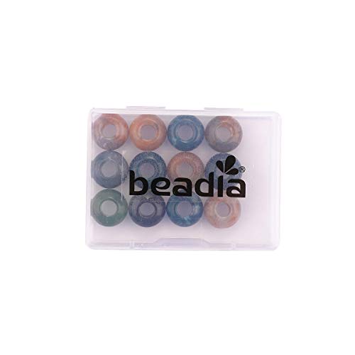 BEADIA Natural Indian Agate Rondelle Stone with Large Hole (5.5mm) Loose Semi Gemstone Beads for Jewelry Making 14mmx7.5mm 12pcs - color: Indian Agate, size: 14mm x 7.5mm