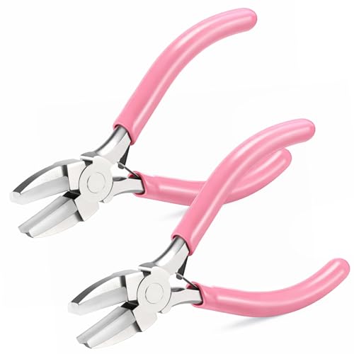 Mudder 2 Packs Nylon Nose Pliers Double Nylon Pliers Carbon Steel Jewelry DIY Tools for Beading Looping Shaping Wire Jewelry Making and Other Crafts, 5.3 Inch (Pink) - color: Pink