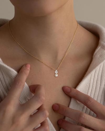 Pearl Necklace for Women- 14K Gold-plated/White Gold-plated Dainty Pearl Necklace for Women - color: Gold CZ pearl 371