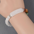 Justinstones Gem Semi Precious Gemstone Love Heart Charm Stretch Beaded Bracelet Unisex - color: White Jade(7 Chakra)