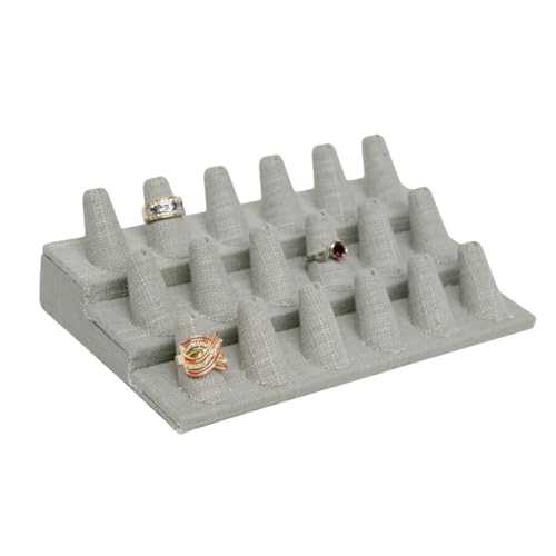 Novel Box Grey Linen Jewelry 18 Rings Finger Display Stand 8.25x4.75x2.5 Inches with Square Base - Ring Holder Organizer Stand for Selling or Personal Use - Display Stands for Rings - color: 18 Ring Finger, size: Grey Linen