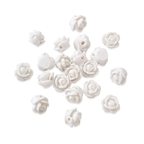 Beadthoven 20pcs Opaque Resin Rose Flower Beads White Floral Flat Base Cabochons Embellishment for DIY Scrapbooking Jewelry Making 9x7mm Hole: 1mm - color: White#9x7mm-20pcs