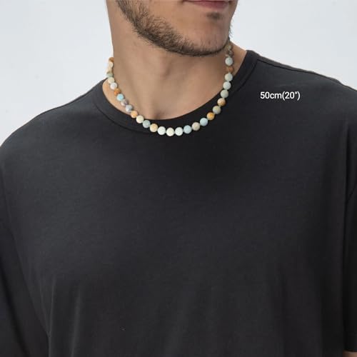 GAVU Hand-knotted Men's Beaded Necklace, Crystal Necklace for Men - color: Amazonite, size: 24"