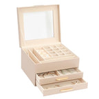 Jewelry Organizer Box, Jewelry Holder Organizer 3 Layers with 2 Drawers, Jewelry Boxes Display Earring Necklace Watch Bracelet and Rings - Glass Lid Apricot - color: A Glass Lid Apricot