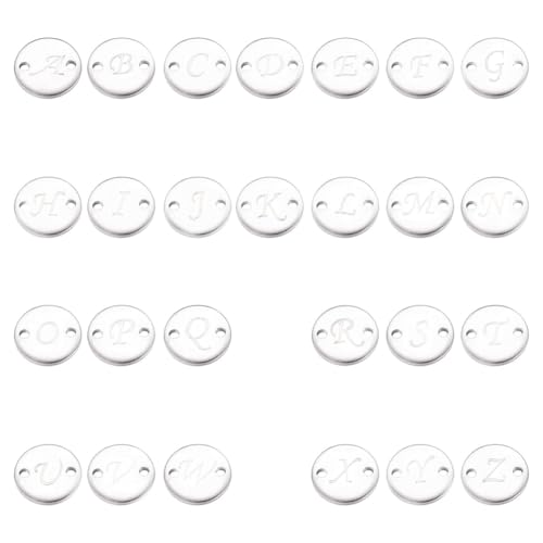 UNICRAFTALE Stainless Steel Alphabet Link Charms from A to Z Letter Pendants Connectors for Earring Bracelet Necklace Flat Round Metal Pendant DIY Earring Bracelet Making - color: Stainless Steel Color