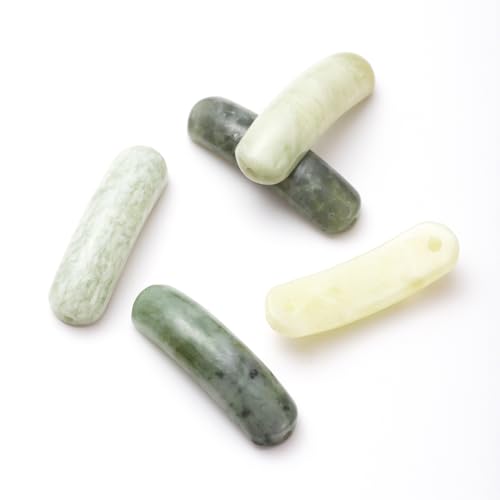 5PCS Natural Green Jade Stone Rectangle Curved Beads Gemstone Pendants Connectors for DIY Bracelet Neclace Jewelry Making - color: Green Jade