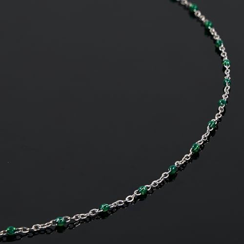 UMAOKANG 33 Feet Green Enamel Beaded Chain for Jewelry Making Stainless Steel Thin Chains Necklace Bracelet DIY Bulk Chain - color: Green-Silver