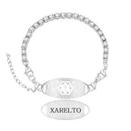 Women's Medical ID Bracelet with White Zircon Tennis Chain, Interchangeable Engraved Plate, Adjustable Lobster Clasp, Lightweight, Hypoallergenic, for Running, Outdoor, Daily Wear - color: White-XARELTO