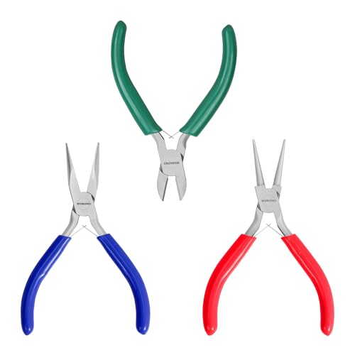 WORKPRO Jewelry Pliers Set, 3 Pack Jewelry Making Tool Kit- Needle Nose Plier/Chain Nose Plier, Round Nose Plier and Wire Cutter for Charm Bracelet, Jewelry Repair, DIY Crafts, Jewelry Making Supplies - color: Dark Blue, Dark Green, Red