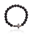 Healing Onyx Bracelet for Women Men Handmade Natural Gemstone Amethyst Crystal Bracelets Obsidian Cross Beaded Stone Jewelry - color: Black Agate